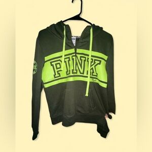 PINK Victoria’s Secret Neon Green Logo Half Zip Hoodie Size Medium